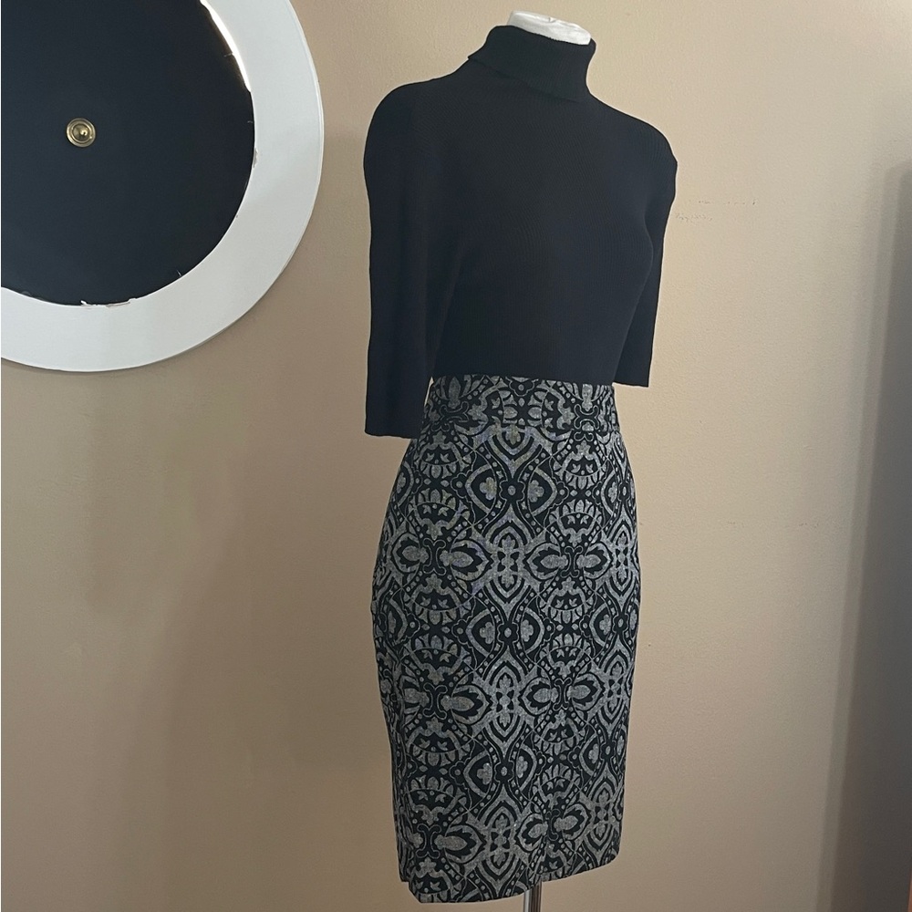 Ann Taylor Black Over Gray Velvet-texture Pencil Skirt Lined Size 10 - Picture 3 of 13